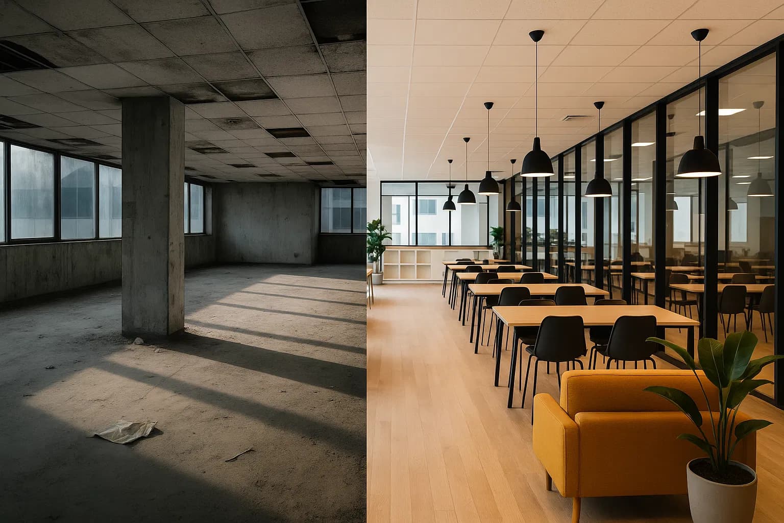 Commercial space transformation - from empty to co-working